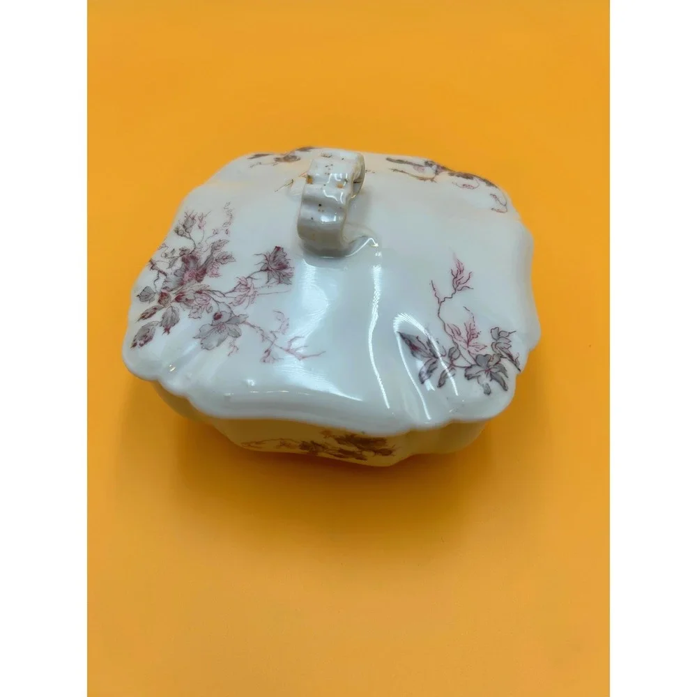 Antique Haviland Limoges Butter Bowl Dish Trinket Candy Sepia Floral Gold ~  266